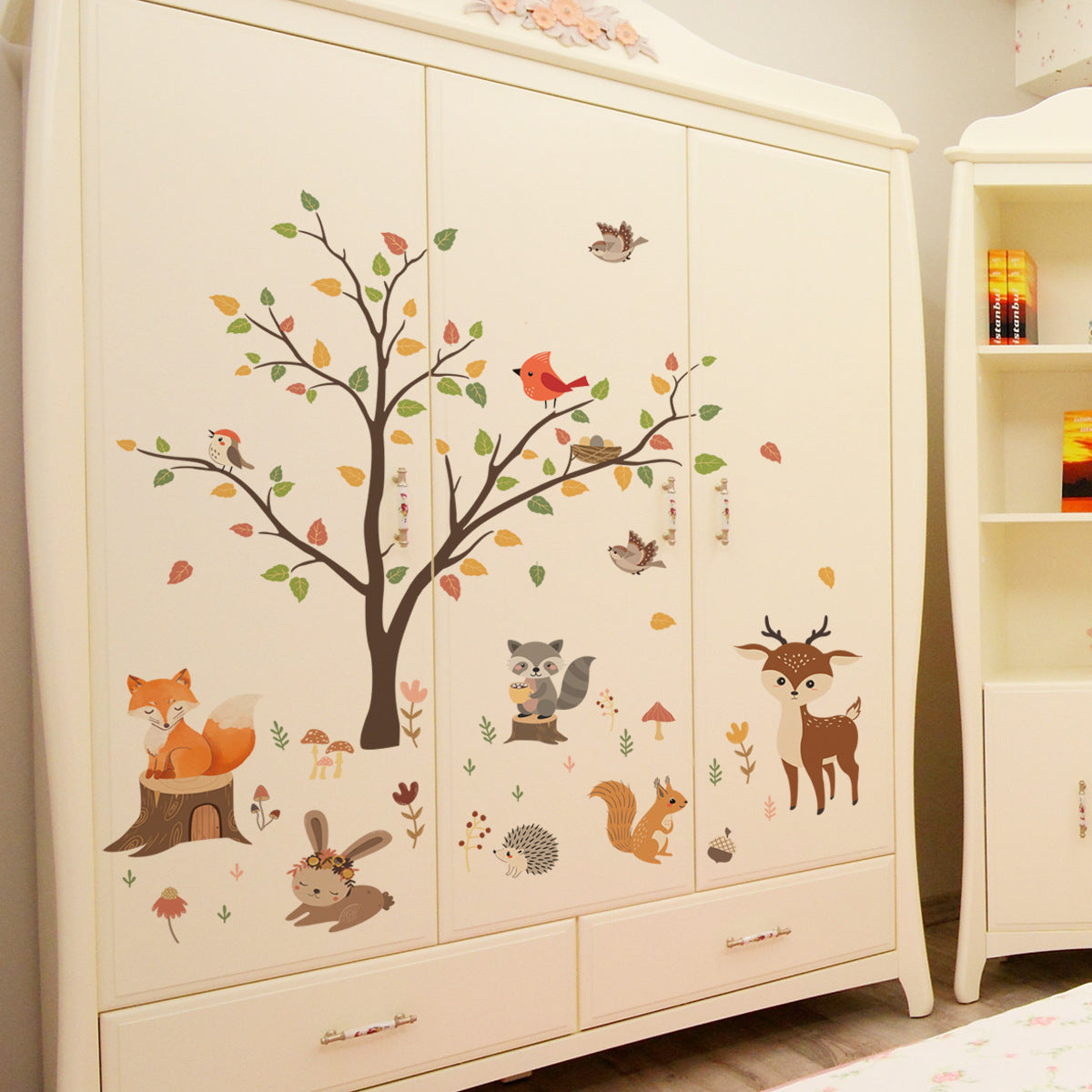 MS1529-YY 8Pcs/Set Cartoon Tree Animal Wall Stickers Wall Decors for Kids Room Bedroom Playroom (without EN71 Certification)