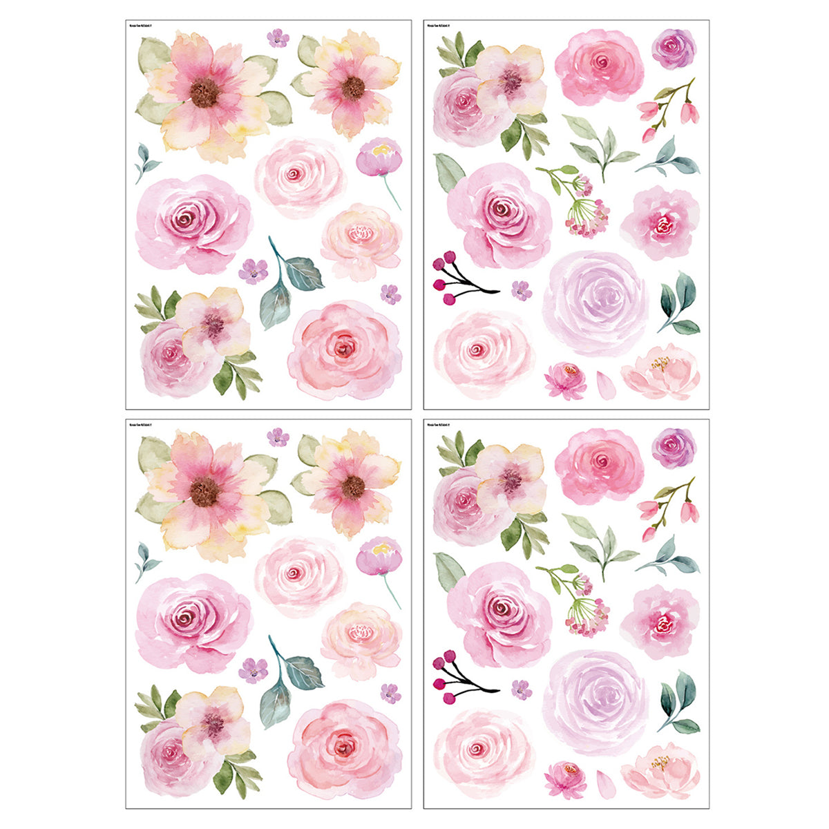SCHHQT01-04 4Pcs/Set Flowers Wall Decor Sticker for Bedroom Decal Wallpaper (with EN71 Certification)
