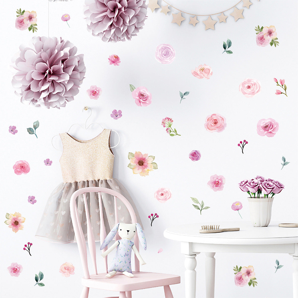 SCHHQT01-04 4Pcs/Set Flowers Wall Decor Sticker for Bedroom Decal Wallpaper (with EN71 Certification)