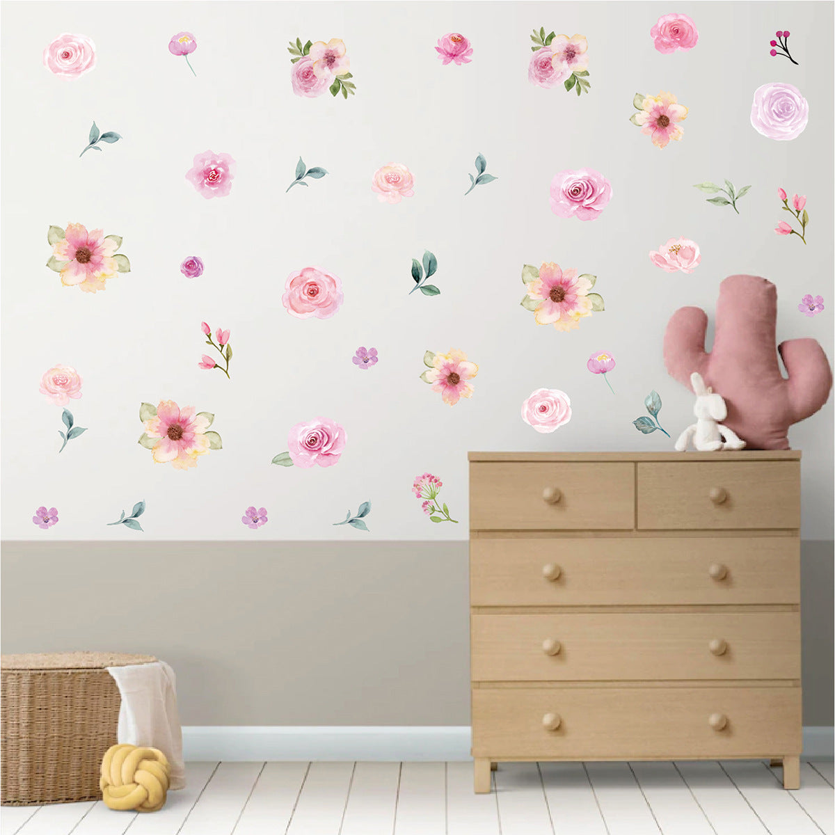 SCHHQT01-04 4Pcs/Set Flowers Wall Decor Sticker for Bedroom Decal Wallpaper (with EN71 Certification)