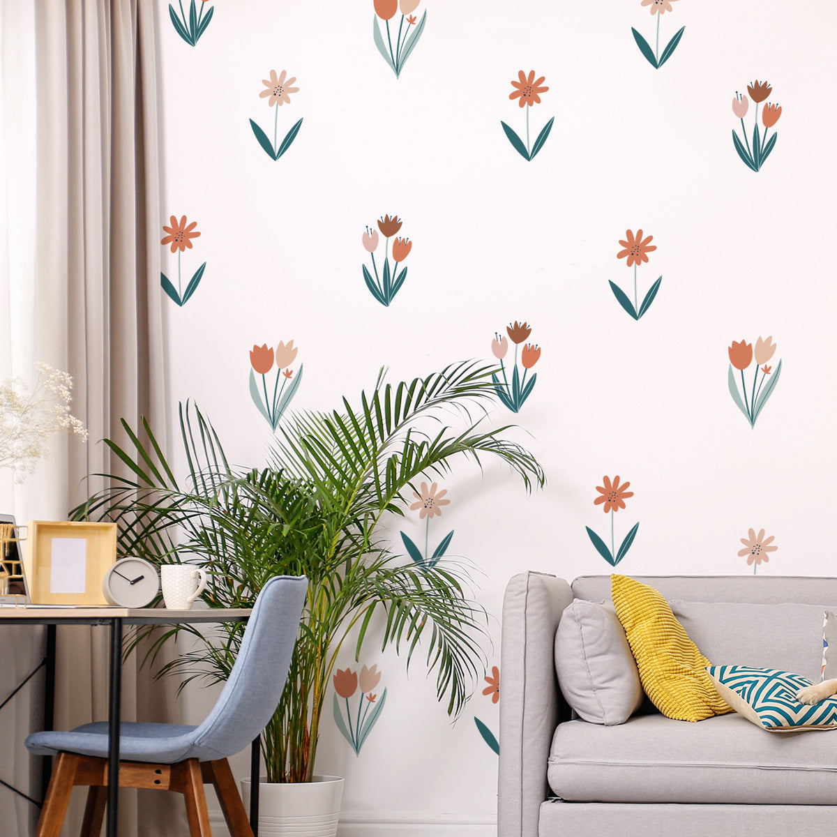 MS1538--YY Home Background Wall Sticker Flower Pattern Living Room Bedroom PVC Decal Wallpaper (No EN71 Certification)