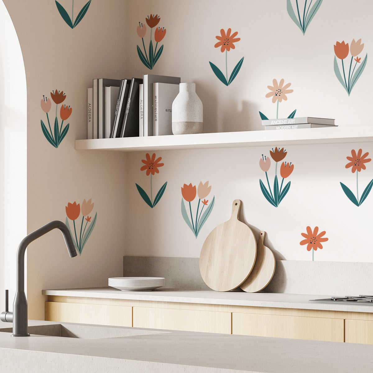MS1538--YY Home Background Wall Sticker Flower Pattern Living Room Bedroom PVC Decal Wallpaper (No EN71 Certification)