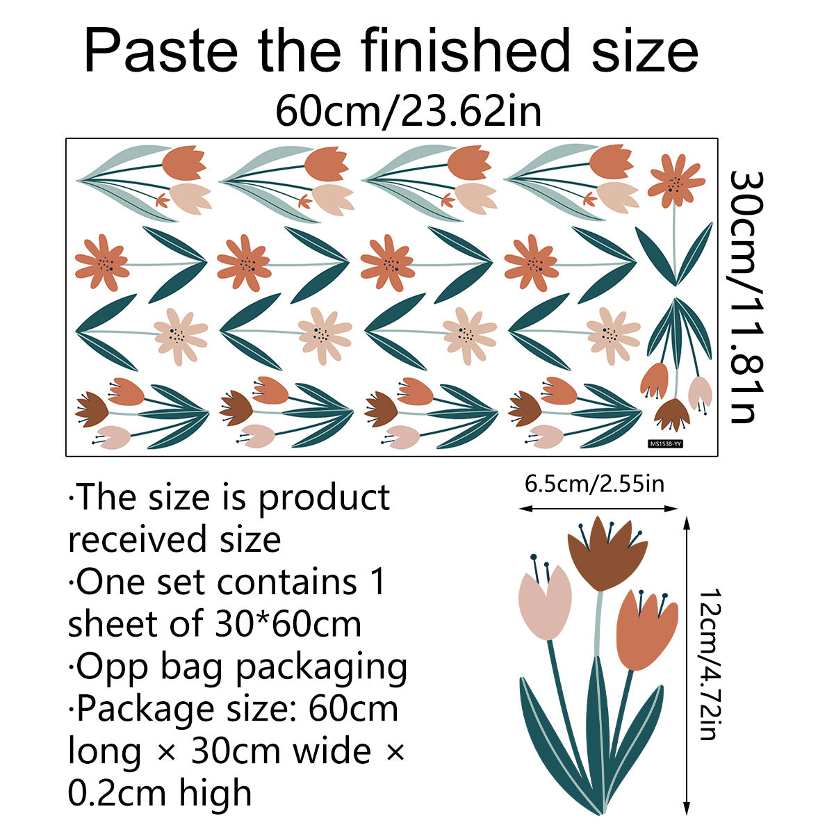 MS1538--YY Home Background Wall Sticker Flower Pattern Living Room Bedroom PVC Decal Wallpaper (No EN71 Certification)