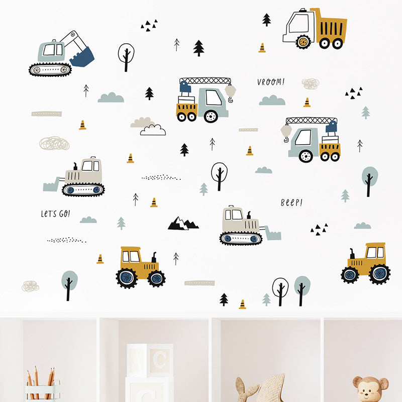 BR459 3Pcs/Set Cartoon Engineering Vehicle PVC Wall Stickers Removable DIY Wall Decal Home Decor for Kids Room (No EN71 Certification)