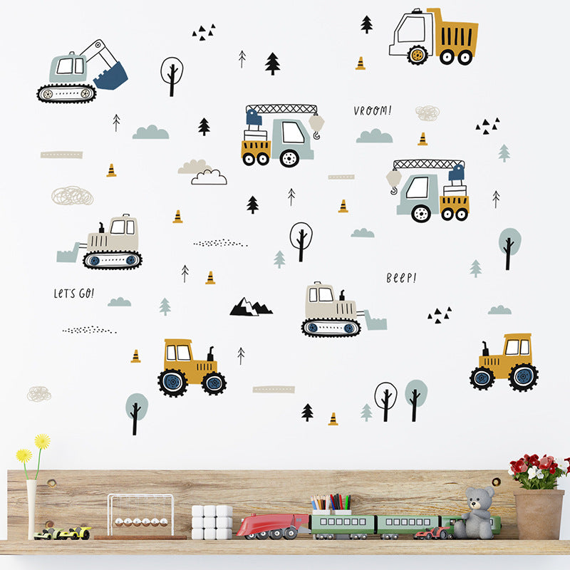 BR459 3Pcs/Set Cartoon Engineering Vehicle PVC Wall Stickers Removable DIY Wall Decal Home Decor for Kids Room (No EN71 Certification)