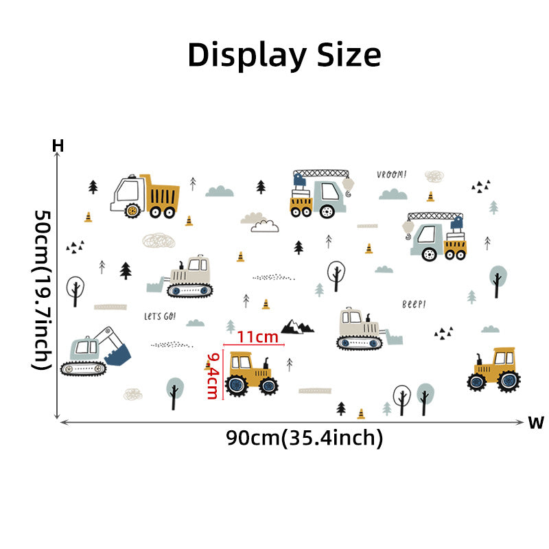 BR459 3Pcs/Set Cartoon Engineering Vehicle PVC Wall Stickers Removable DIY Wall Decal Home Decor for Kids Room (No EN71 Certification)