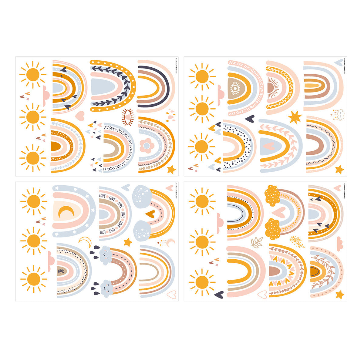 36Pcs/Set Boho Cartoon Rainbow Wall Stickers for Kids Room Girls Bedroom Wall Decor Removable PVC Wall Decals (No EN71 Certification)