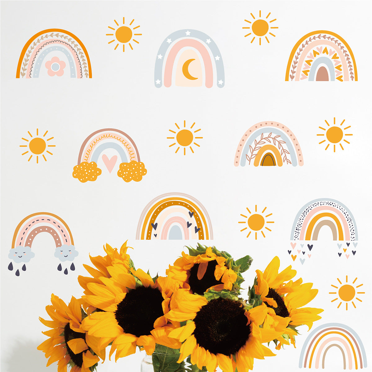 36Pcs/Set Boho Cartoon Rainbow Wall Stickers for Kids Room Girls Bedroom Wall Decor Removable PVC Wall Decals (No EN71 Certification)