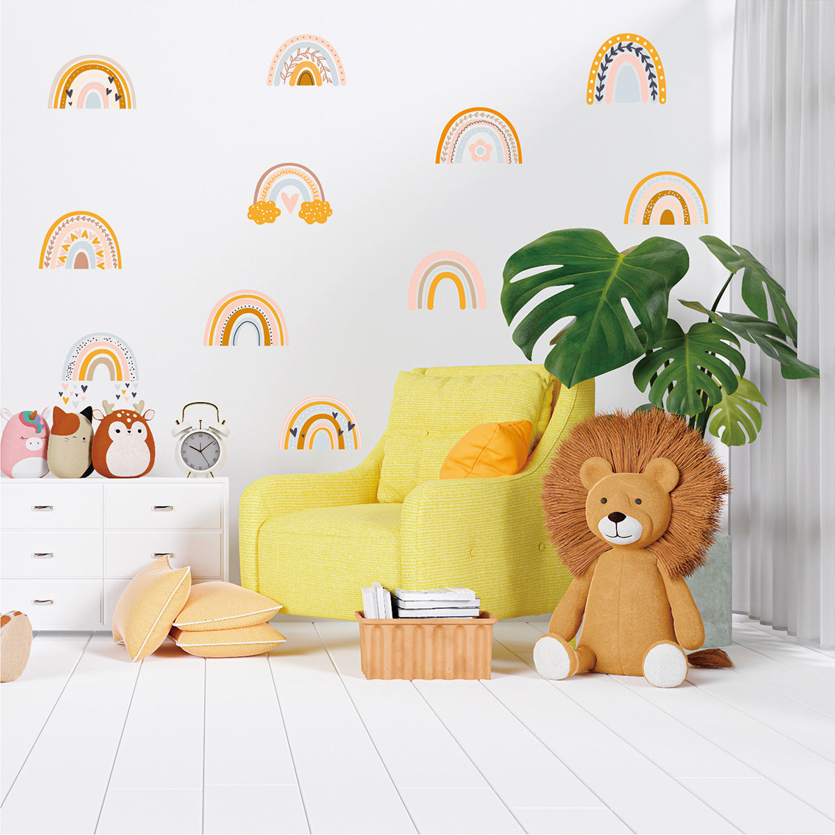 36Pcs/Set Boho Cartoon Rainbow Wall Stickers for Kids Room Girls Bedroom Wall Decor Removable PVC Wall Decals (No EN71 Certification)