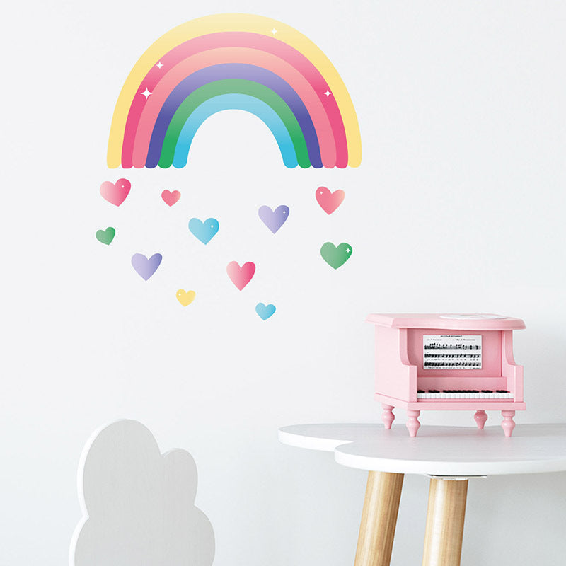 FX-F08 1 Set Removable Nursery Wall Decal Stickers Cartoon Rainbow Colourful Love Heart Wallpaper Children Room Art Decor (No EN71 Certification)