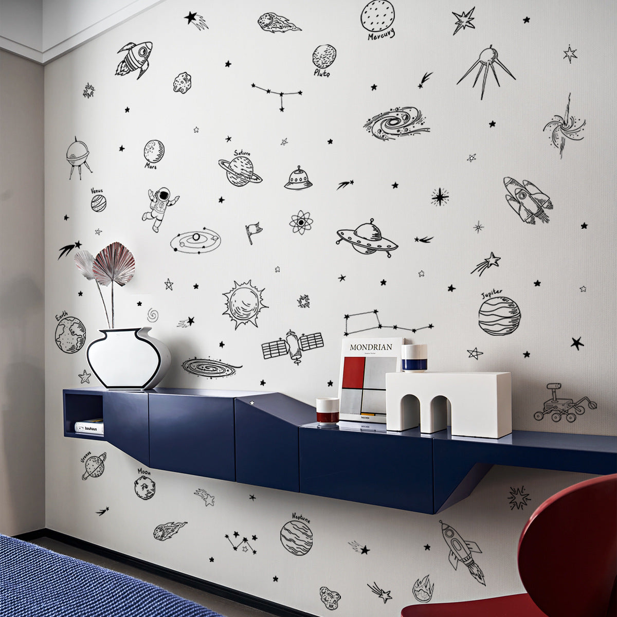 MS8069-NH 4Pcs/Set Kids Room Bedroom Wall Decorative Stickers Cartoon Universe Planet Wall Stickers (No EN71 Certification)