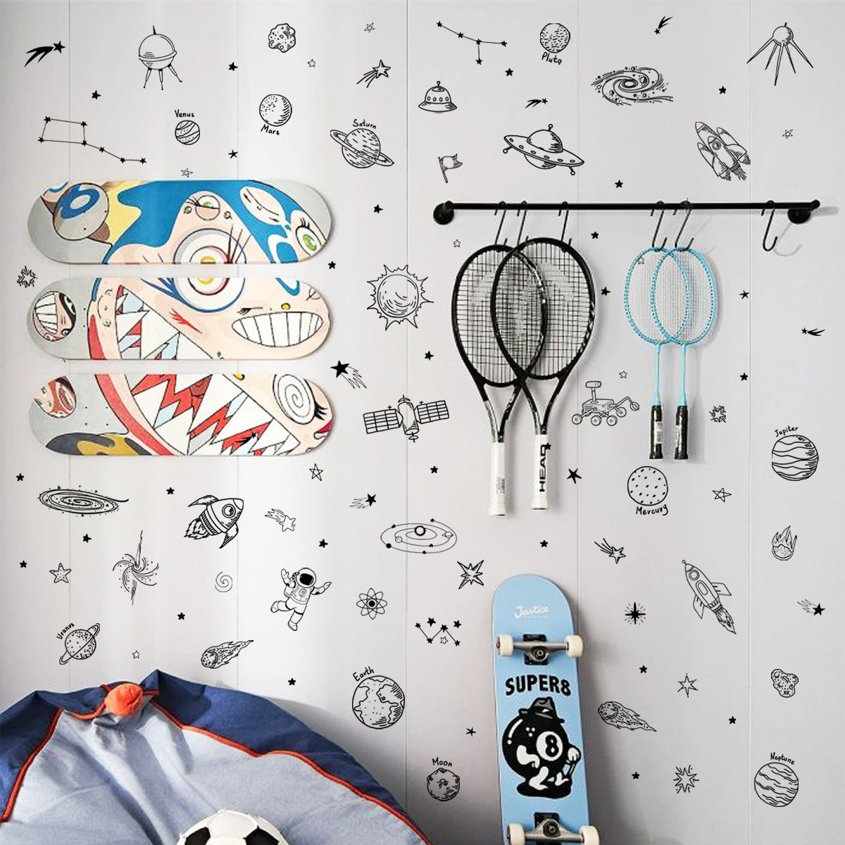 MS8069-NH 4Pcs/Set Kids Room Bedroom Wall Decorative Stickers Cartoon Universe Planet Wall Stickers (No EN71 Certification)