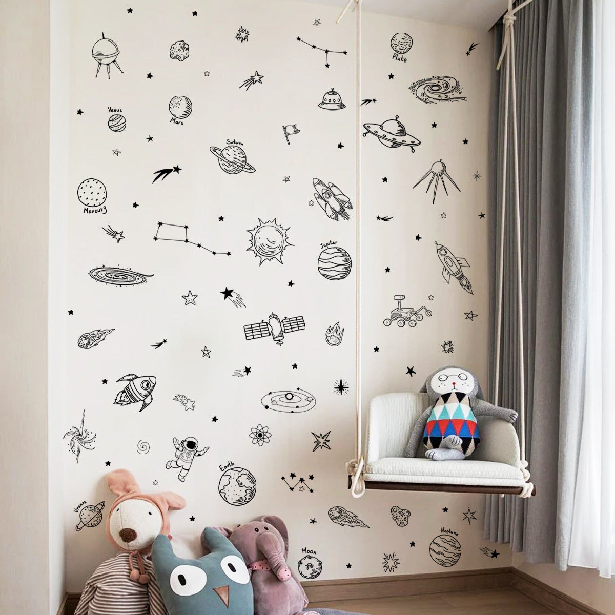 MS8069-NH 4Pcs/Set Kids Room Bedroom Wall Decorative Stickers Cartoon Universe Planet Wall Stickers (No EN71 Certification)