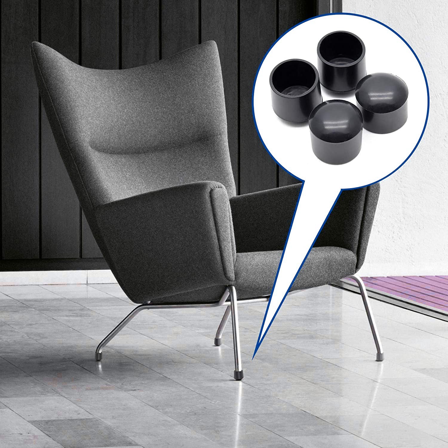 40Pcs 8mm Round PVC Furniture Leg Covers Non-Slip Chair Leg End Cap Cover Floor Protector Pads Reduce Noise Table Feet Cap - Black
