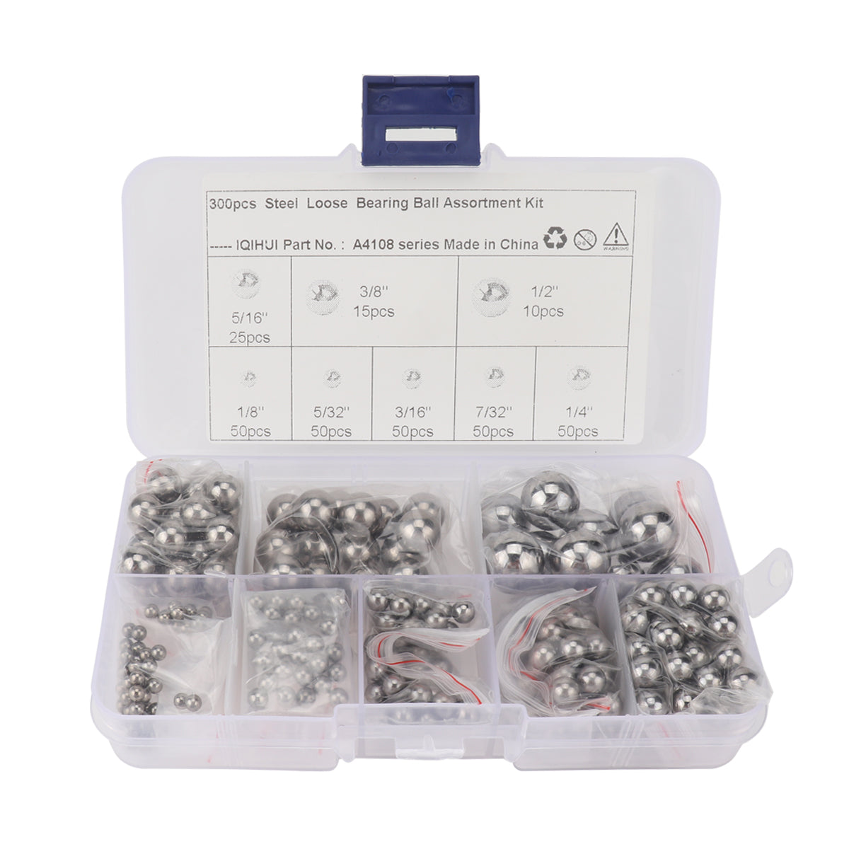 A4108 300Pcs 8 Size Precision G25 Bearing Balls Assortment Kit Polished Solid Bearing Balls