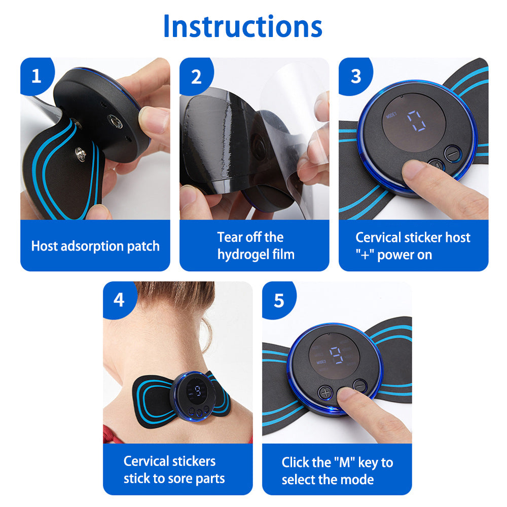 Neck Massager Sticker Intelligent Electric Cervical Massager Mini Portable Massager Pulse Physical Therapy for Pain Relief