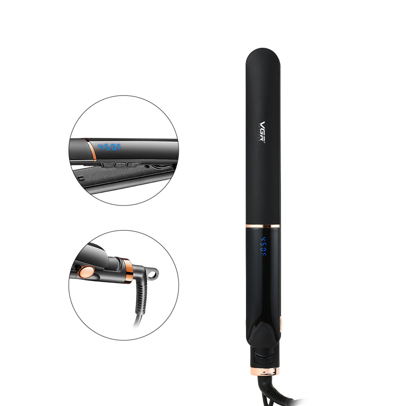 VGR V-515 2-In-1 Hair Straightener Ceramic Glaze Adjustable Temperature Levels Hair Curler for Hair Style (EU Plug)