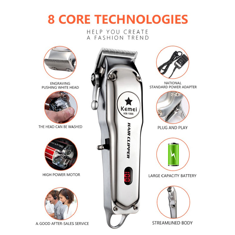 KEMEI KM-1996 Hair Clipper Electric Hair Trimmer Haircut Kit EU Plug USB Rechargeable Dual Use
