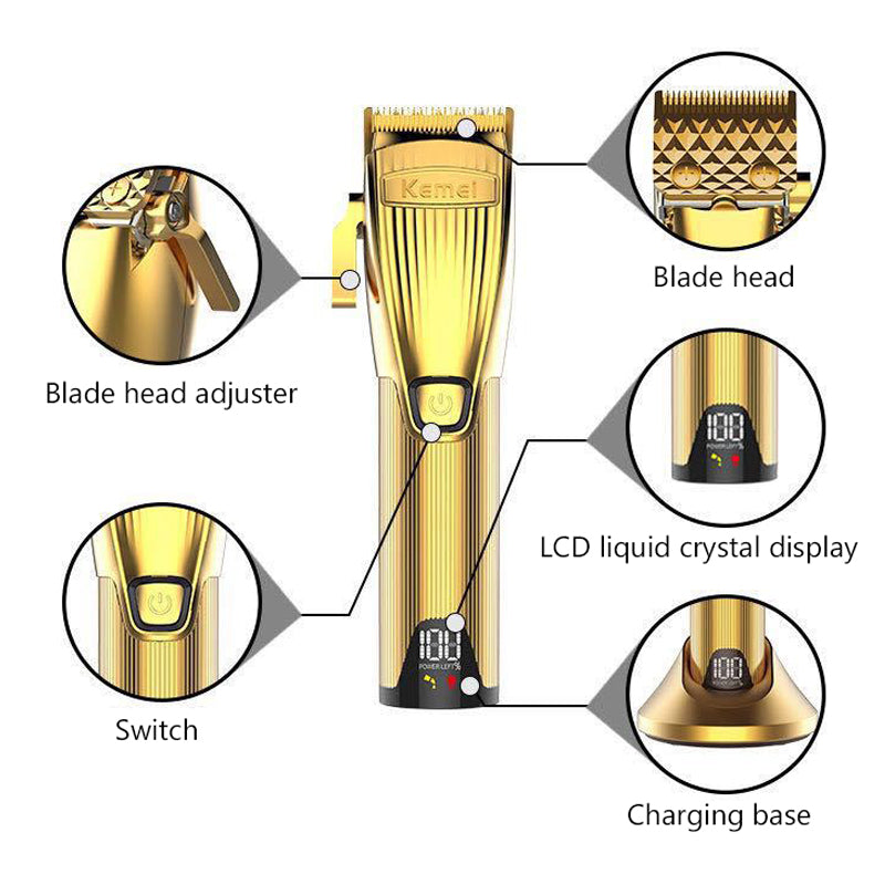 KEMEI KM-K32S Hair Clipper Cordless Rechargeable Hair Trimmer Set with LCD Display for Barber Home