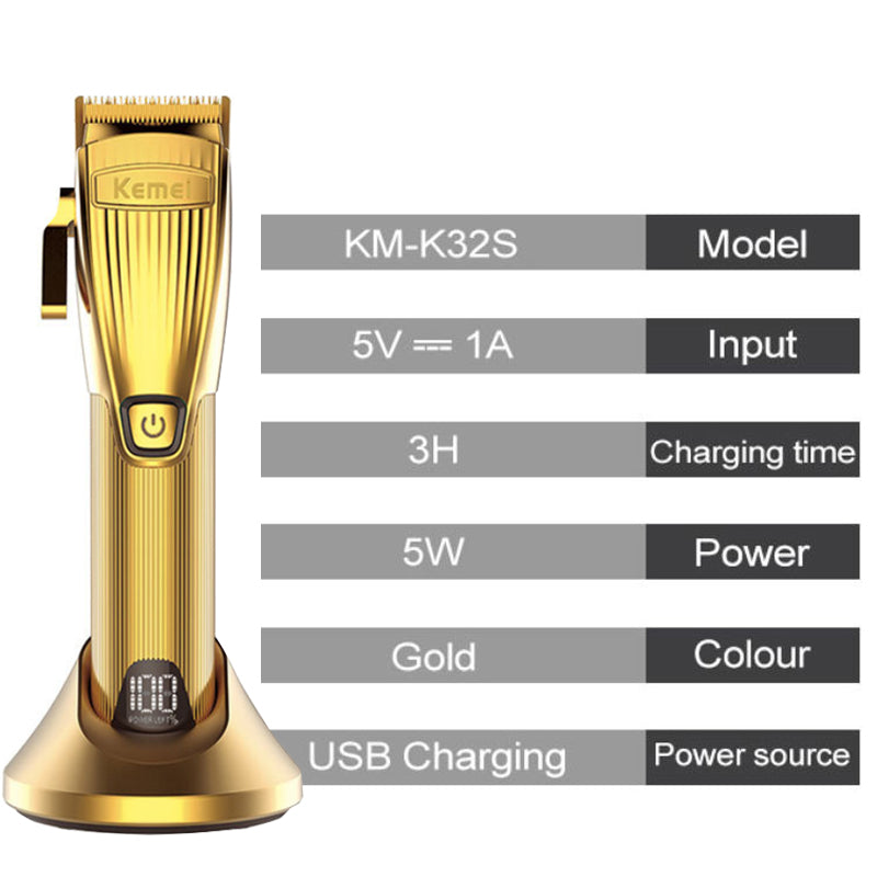 KEMEI KM-K32S Hair Clipper Cordless Rechargeable Hair Trimmer Set with LCD Display for Barber Home