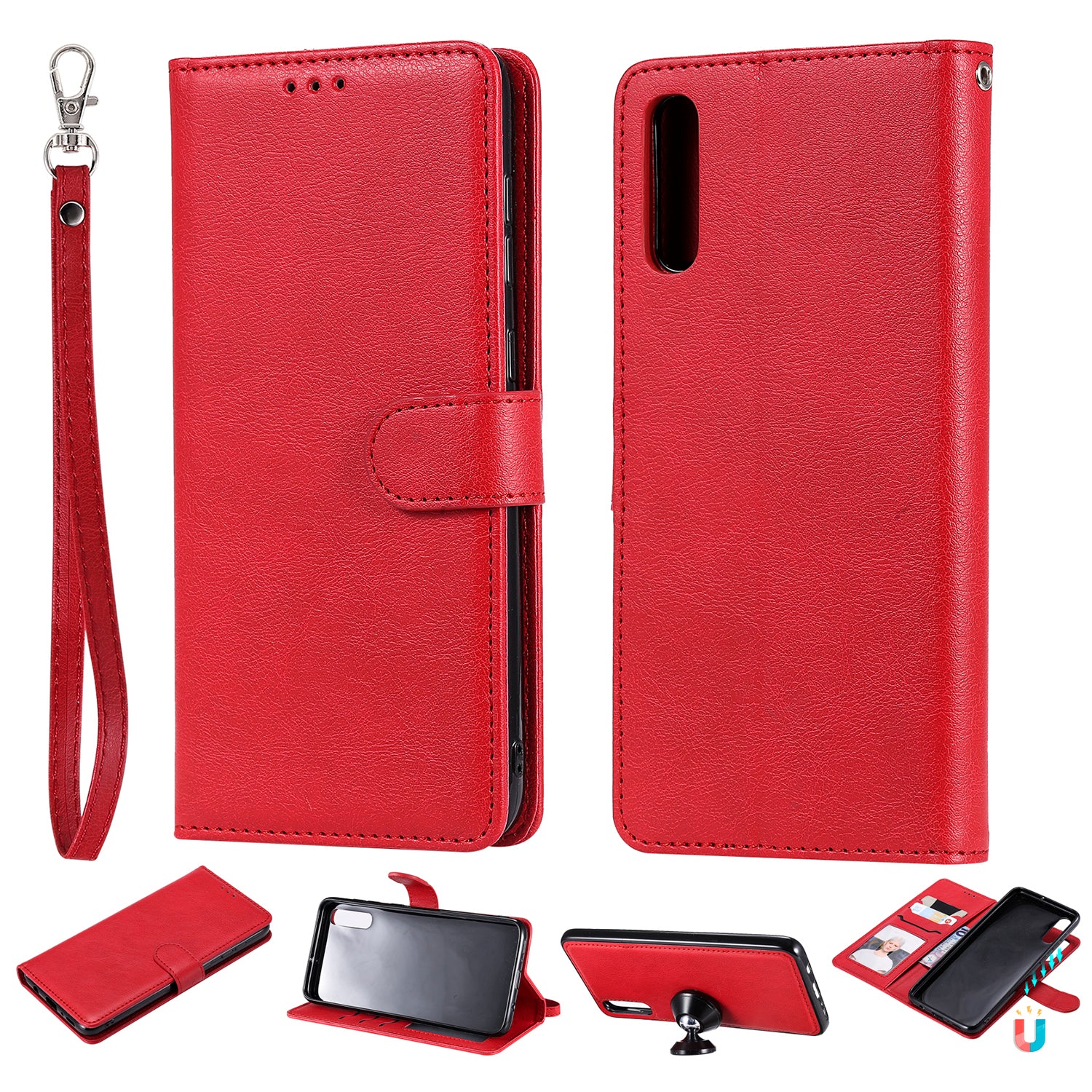 For Samsung Galaxy A50 A50s A30s KT Leather Series-3 Detachable 2-in-1 Phone Case PU Leather Stand Wallet Cover with Strap