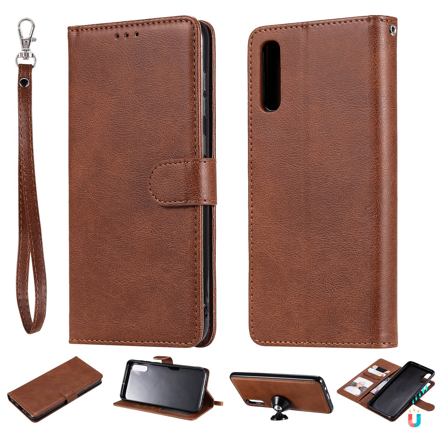 For Samsung Galaxy A50 A50s A30s KT Leather Series-3 Detachable 2-in-1 Phone Case PU Leather Stand Wallet Cover with Strap