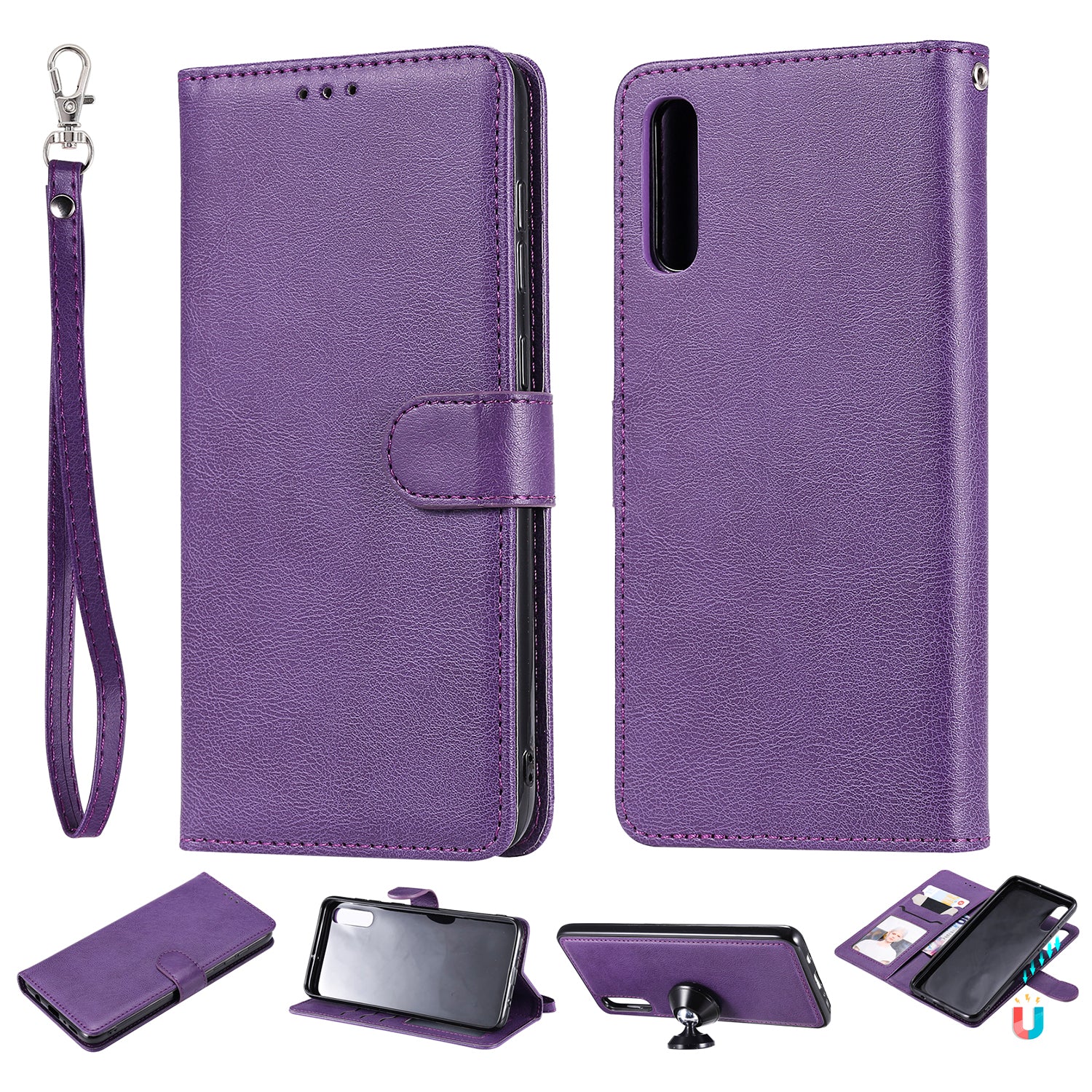 For Samsung Galaxy A50 A50s A30s KT Leather Series-3 Detachable 2-in-1 Phone Case PU Leather Stand Wallet Cover with Strap