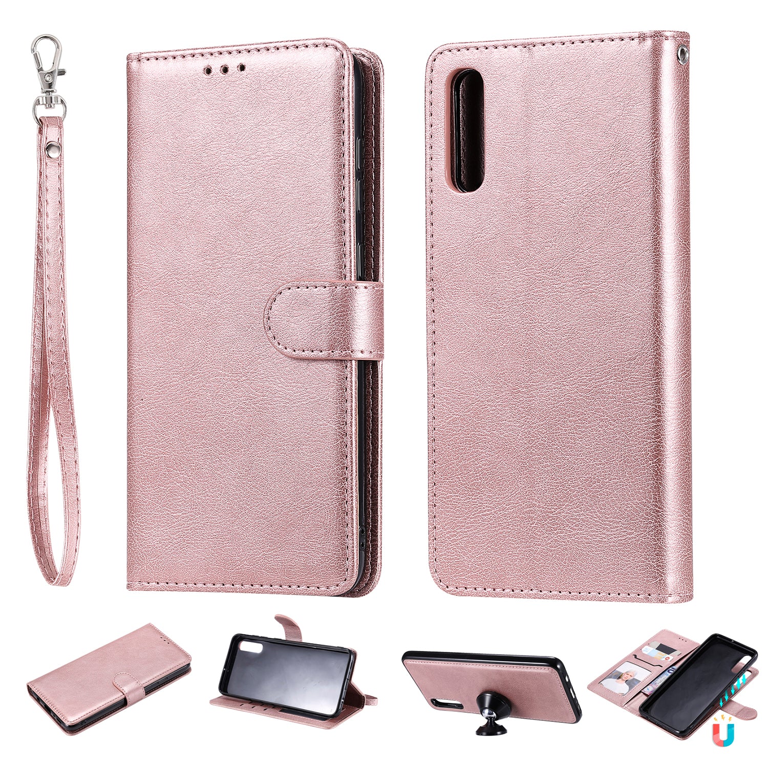 For Samsung Galaxy A50 A50s A30s KT Leather Series-3 Detachable 2-in-1 Phone Case PU Leather Stand Wallet Cover with Strap