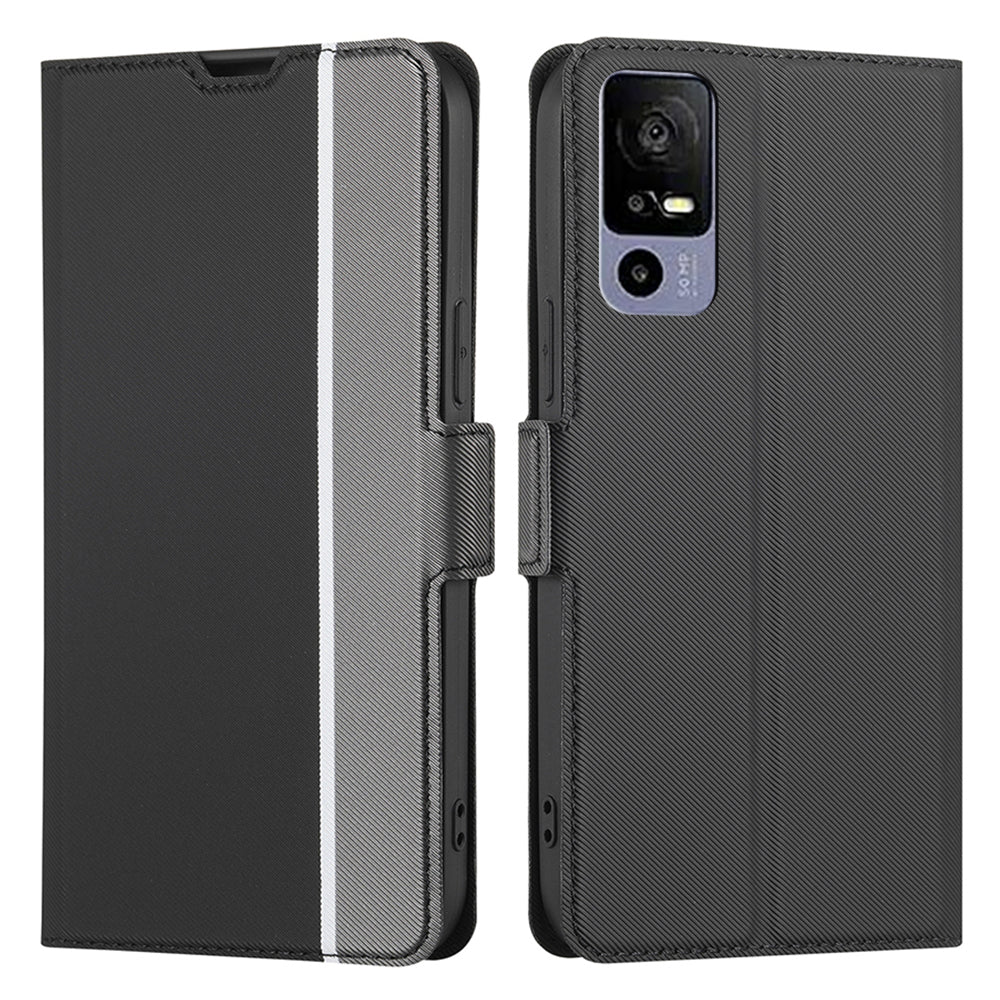 For TCL 40R 5G Twill Texture Stand Card Holder Phone Case PU Leather Dual Magnetic Clasp Drop-proof Cover