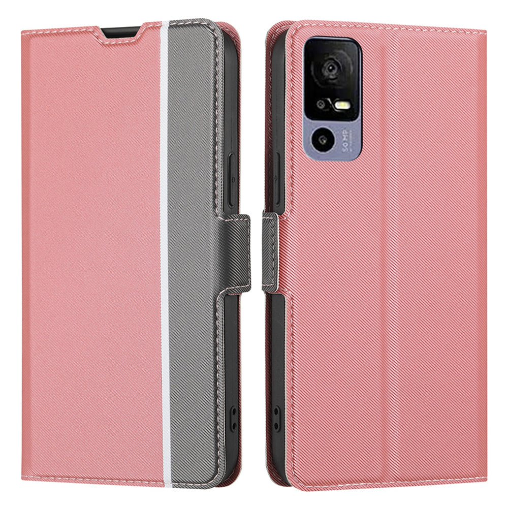 For TCL 40R 5G Twill Texture Stand Card Holder Phone Case PU Leather Dual Magnetic Clasp Drop-proof Cover