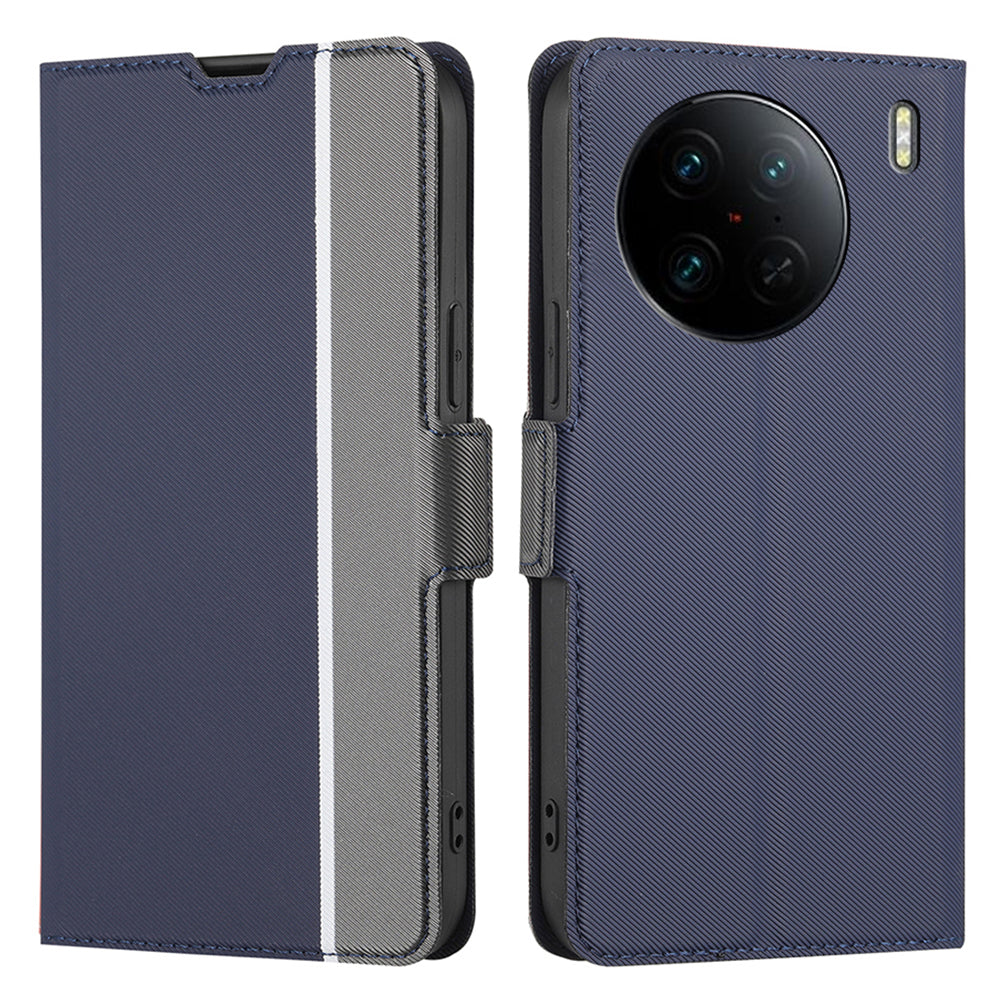 For vivo X90 Pro 5G Shockproof Phone Case PU Leather Dual Magnetic Clasp Twill Texture Stand Card Holder Cover