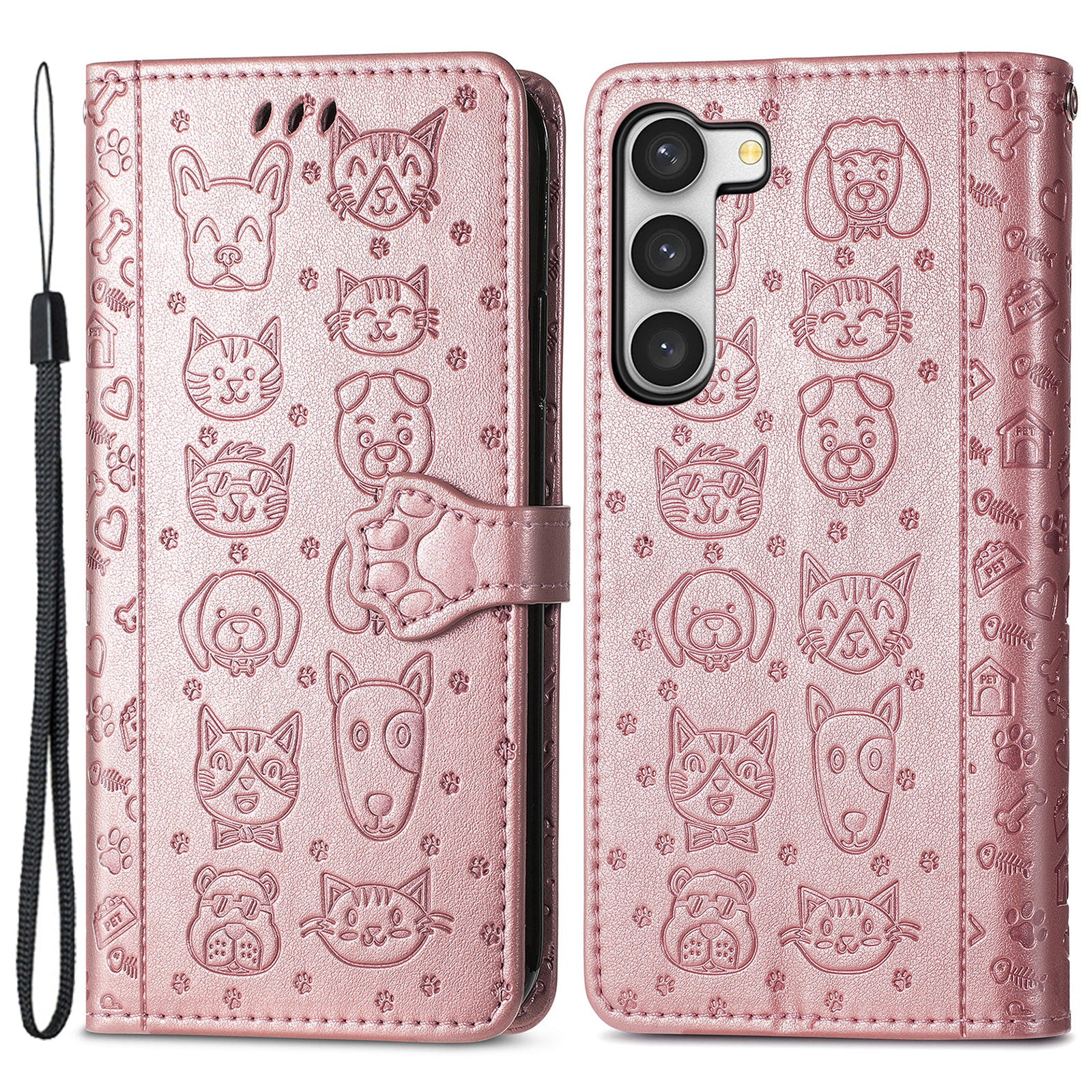 For Samsung Galaxy S23 Wallet Stand Full Protection Cover Imprinted Cat Dog Pattern Phone Case PU Leather Shell