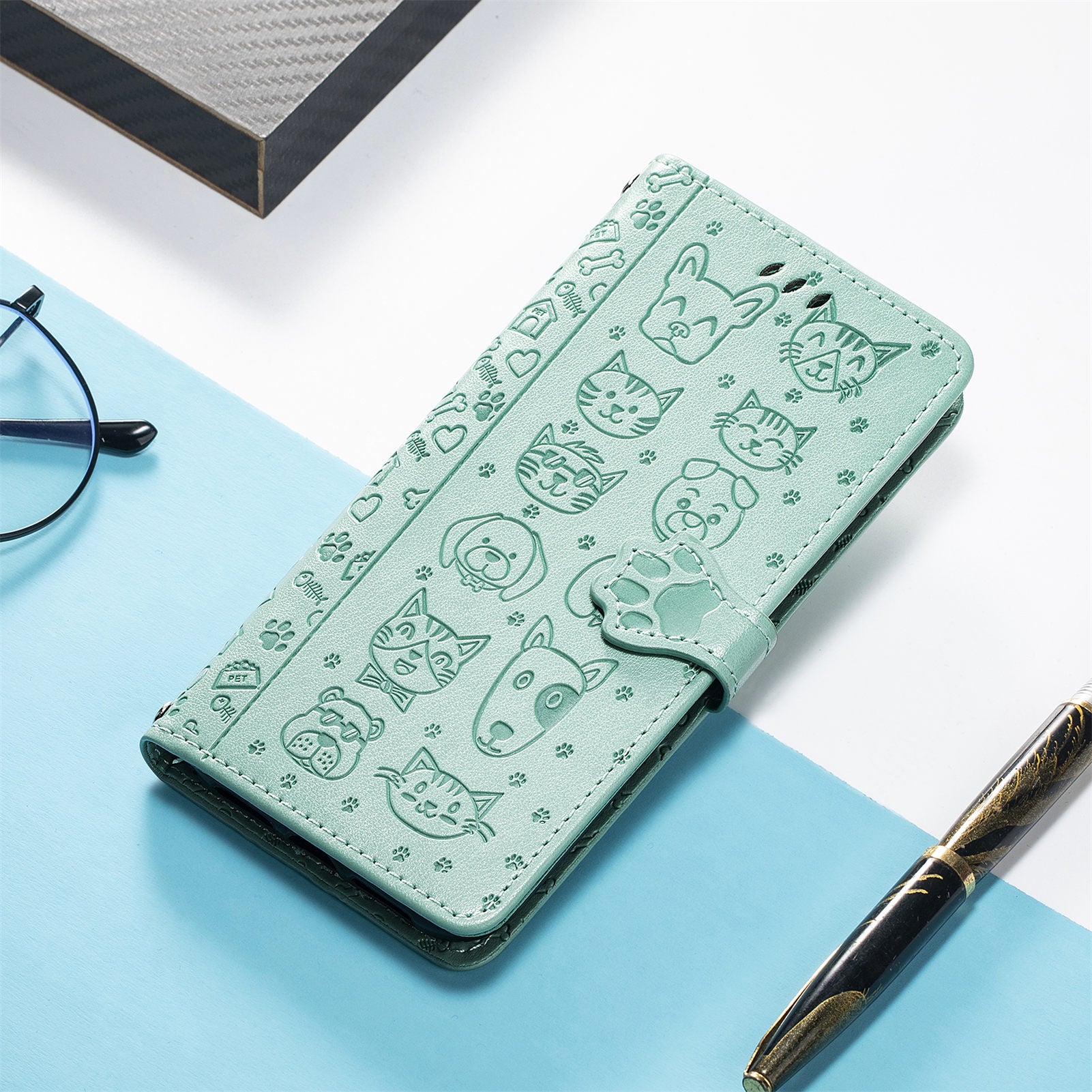 For Samsung Galaxy S23 Wallet Stand Full Protection Cover Imprinted Cat Dog Pattern Phone Case PU Leather Shell