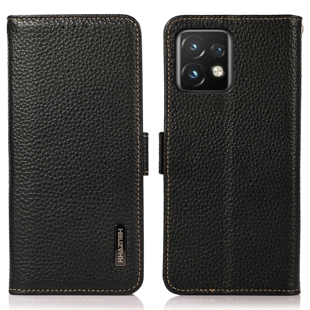 KHAZNEH for Motorola Moto Edge 40 Pro 5G Moto X40 5G Full Protection Wallet RFID Blocking Stand Phone Case Litchi Texture Genuine Leather Flip Phone Cover