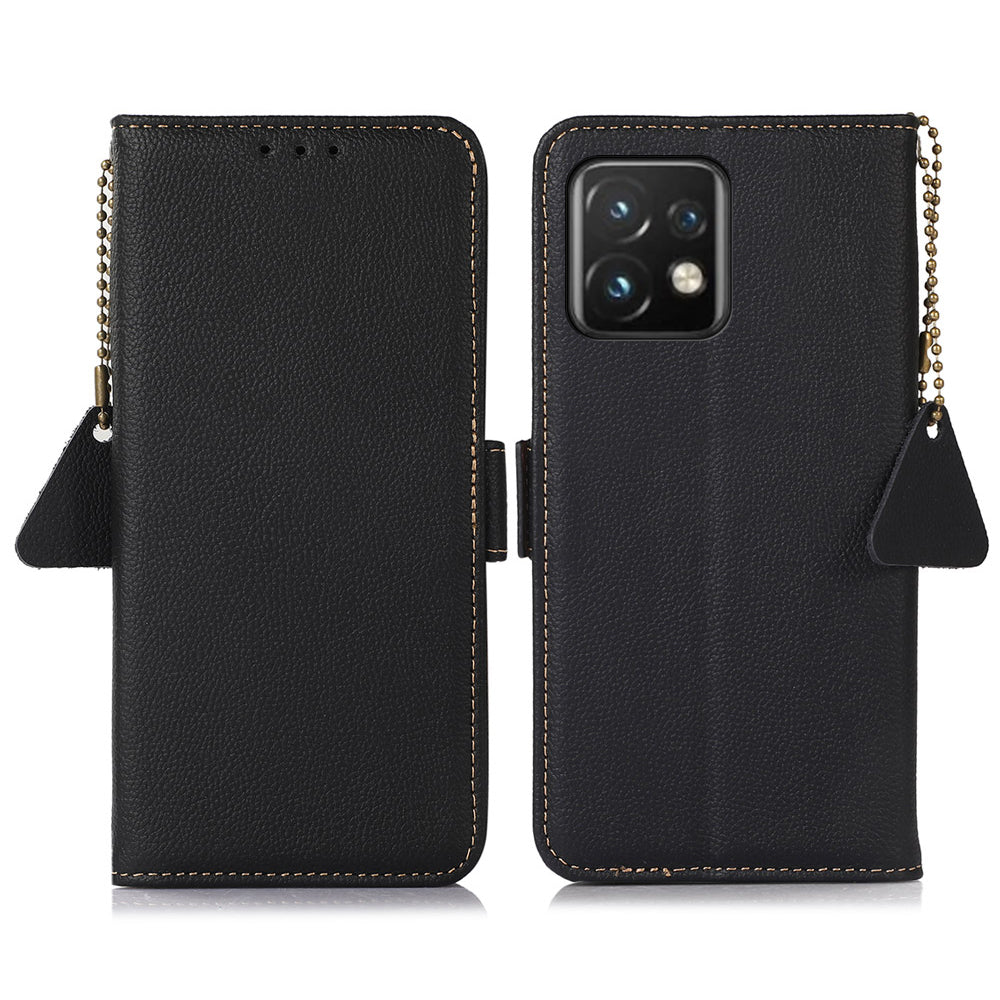TJ Cell Phone Case Bag for Motorola Edge 40 Pro 5G Moto X40 5G Genuine Cowhide Leather RFID Blocking Wallet Phone Stand Cover