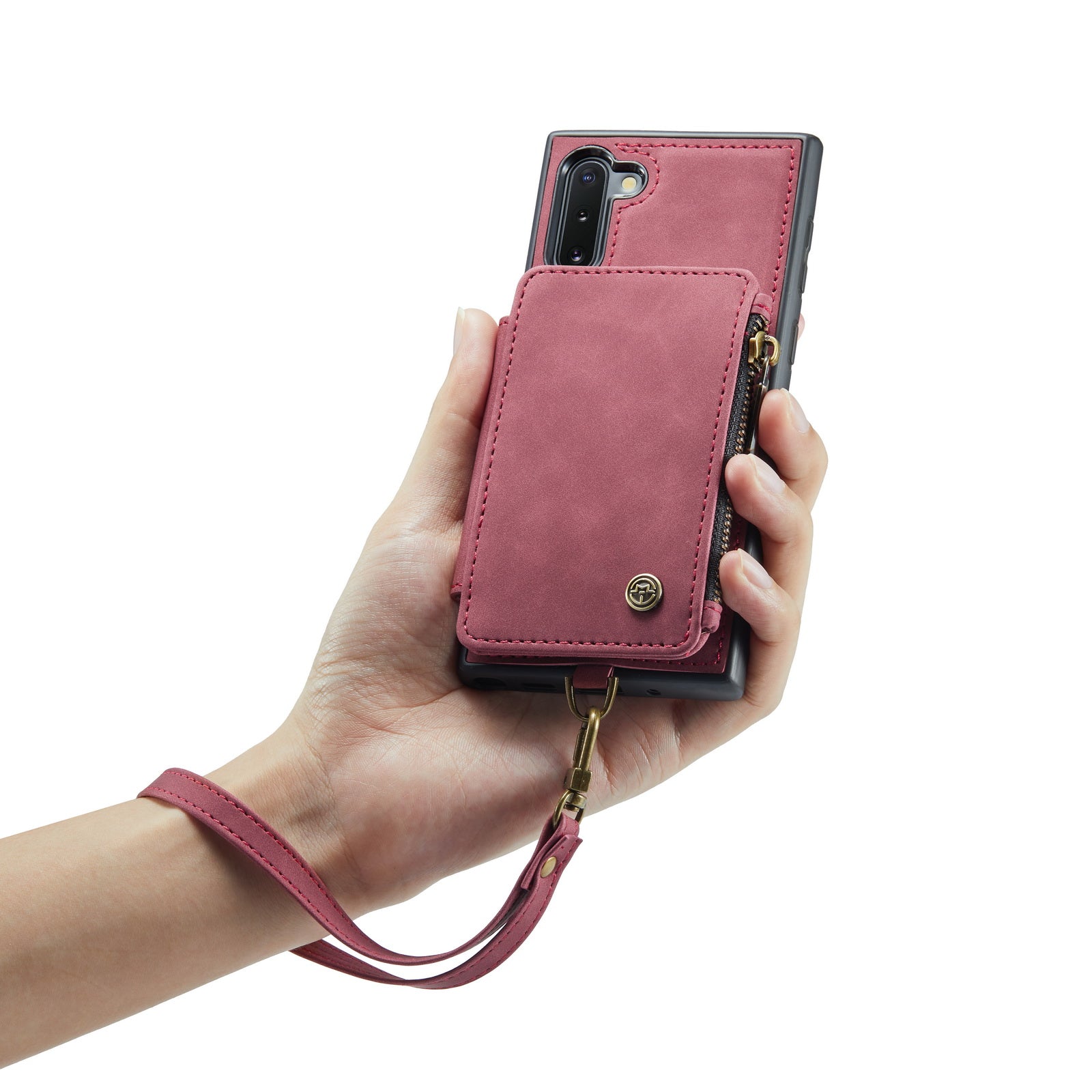 CASEME C20 Series for Samsung Galaxy Note 10 4G 5G RFID Blocking PU Leather Coated TPU Case Kickstand Phone Cover with Wallet Zipper Pocket