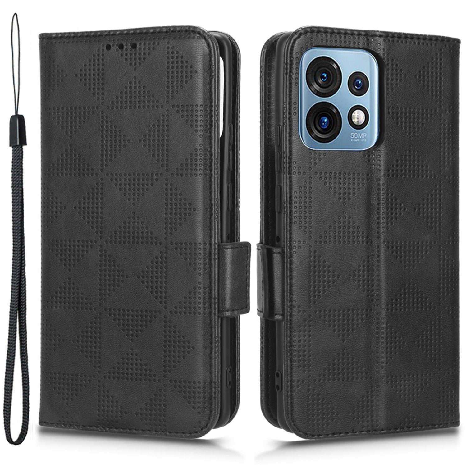 For Motorola Moto Edge 40 Pro 5G Moto X40 5G Imprinted Triangle Pattern Full Protection Stand Wallet Case PU Leather Folio Flip Protective Cover