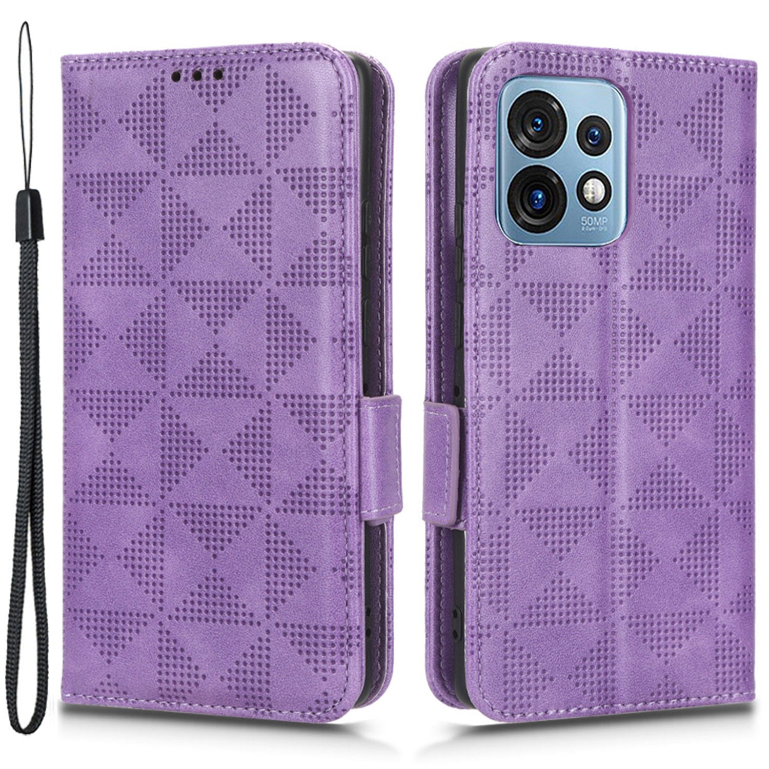 For Motorola Moto Edge 40 Pro 5G Moto X40 5G Imprinted Triangle Pattern Full Protection Stand Wallet Case PU Leather Folio Flip Protective Cover