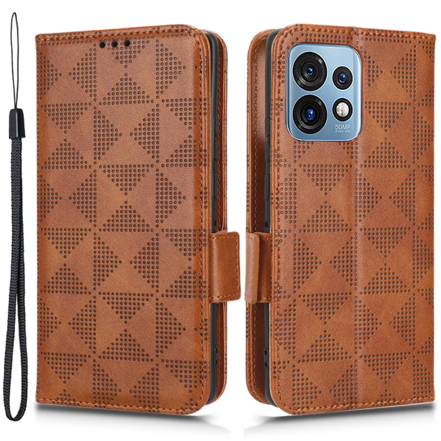 For Motorola Moto Edge 40 Pro 5G Moto X40 5G Imprinted Triangle Pattern Full Protection Stand Wallet Case PU Leather Folio Flip Protective Cover