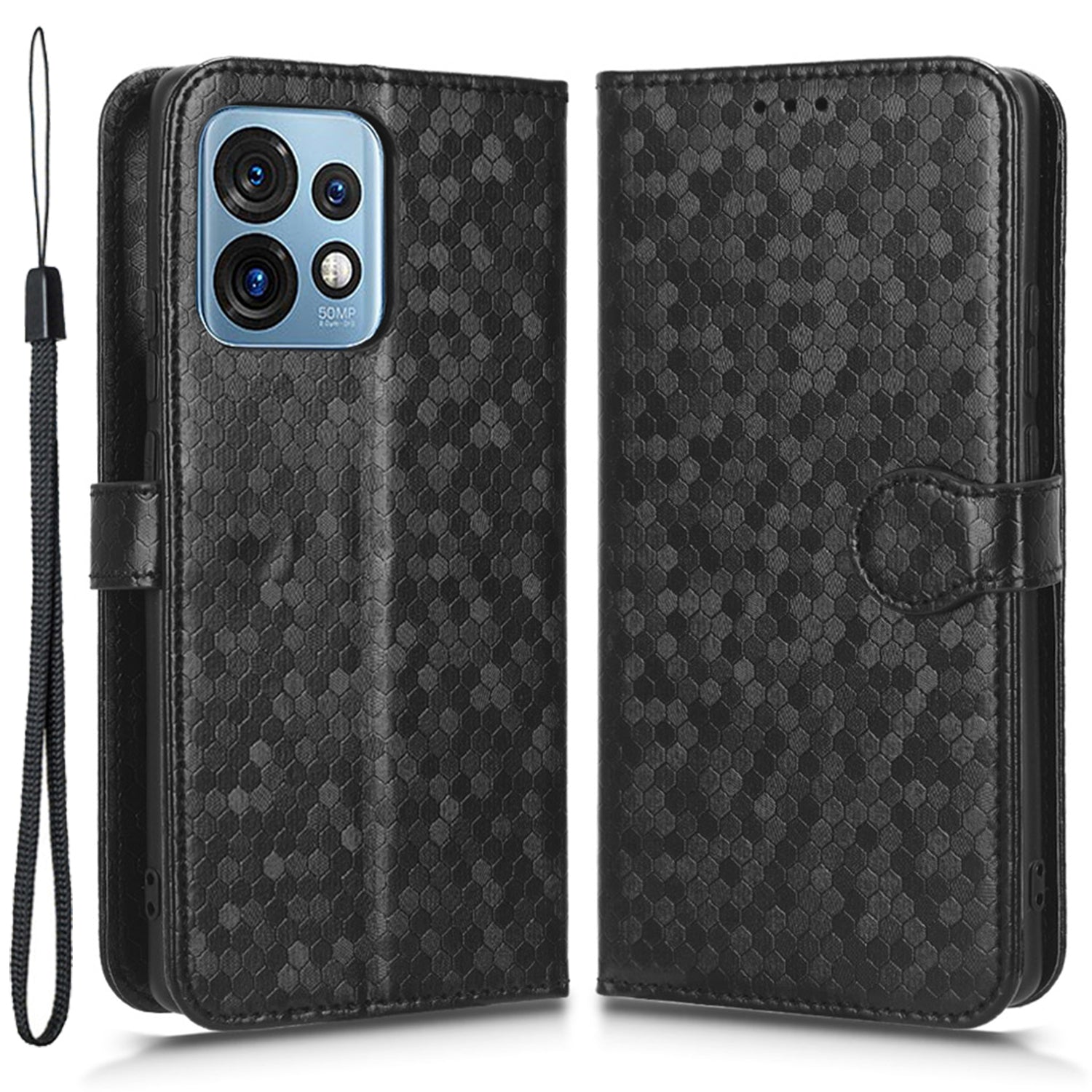 For Motorola Moto Edge 40 Pro 5G Moto X40 5G Dot Pattern Imprinted PU Leather Wallet Stand Case Full Protection Phone Cover with Strap