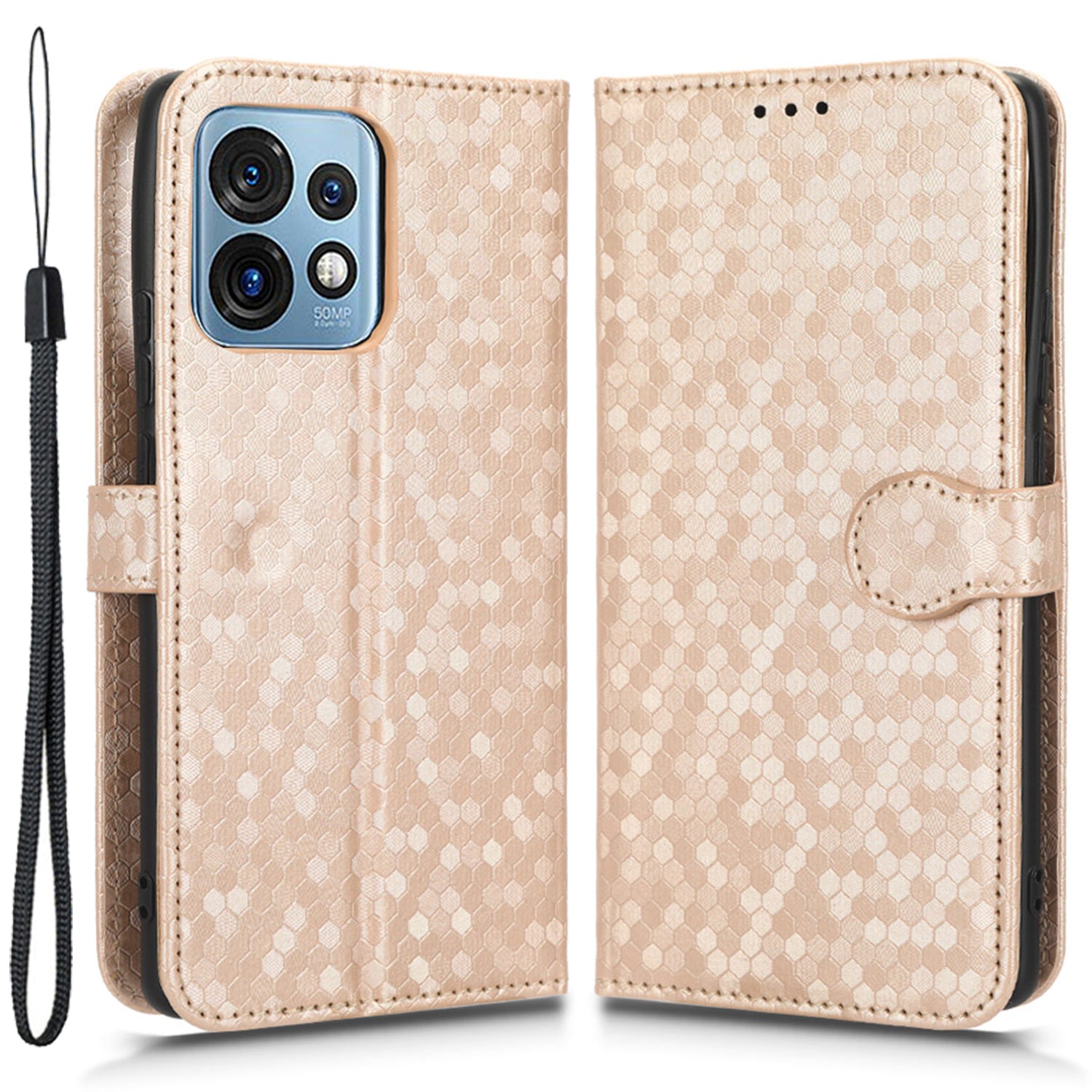 For Motorola Moto Edge 40 Pro 5G Moto X40 5G Dot Pattern Imprinted PU Leather Wallet Stand Case Full Protection Phone Cover with Strap