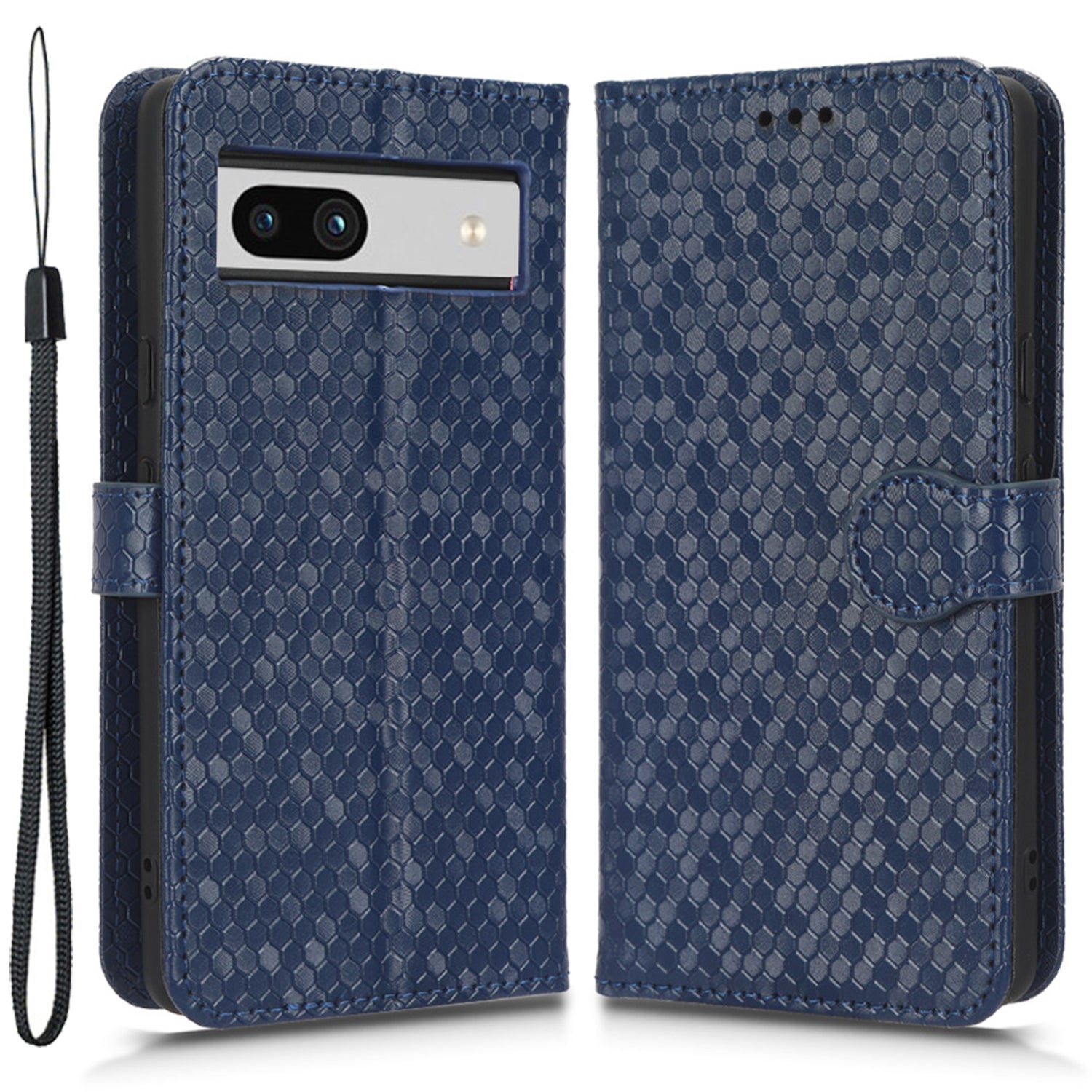 For Google Pixel 7a Dot Pattern Imprinted PU Leather Phone Case Wallet Foldable Stand Inner TPU Cover with Strap