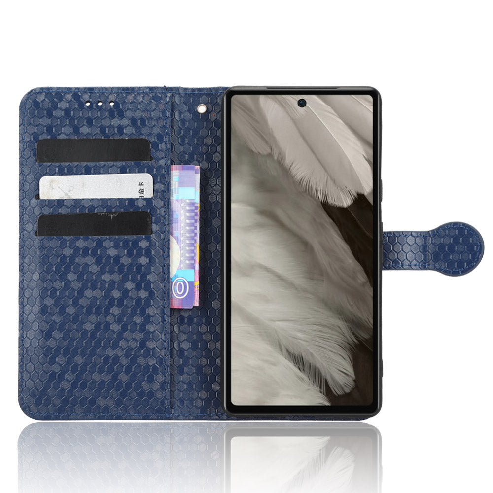 For Google Pixel 7a Dot Pattern Imprinted PU Leather Phone Case Wallet Foldable Stand Inner TPU Cover with Strap