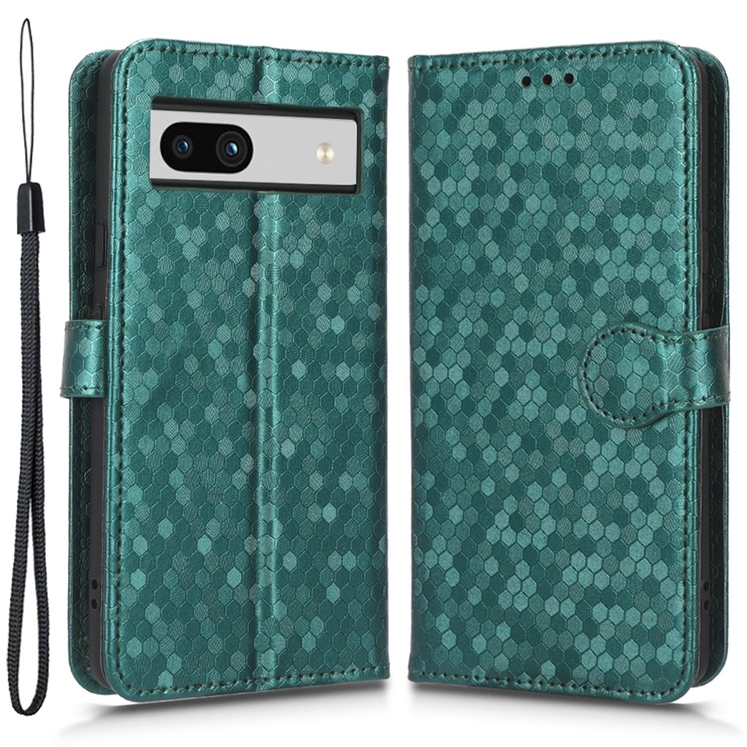 For Google Pixel 7a Dot Pattern Imprinted PU Leather Phone Case Wallet Foldable Stand Inner TPU Cover with Strap