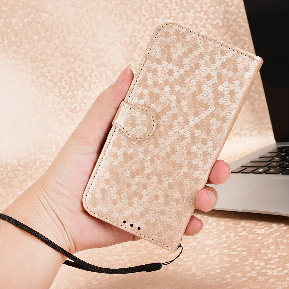 For Google Pixel 7a Dot Pattern Imprinted PU Leather Phone Case Wallet Foldable Stand Inner TPU Cover with Strap
