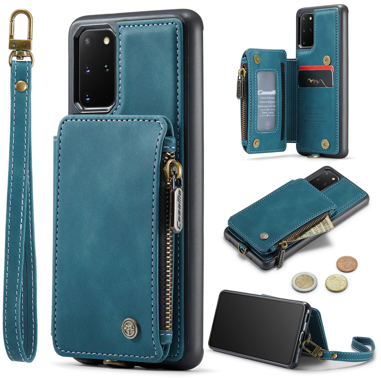 CASEME C20 Series for Samsung Galaxy S20 Plus 5G 4G RFID Blocking PU Leather Coated TPU Cover Wallet Kickstand Zipper Pocket Phone Case