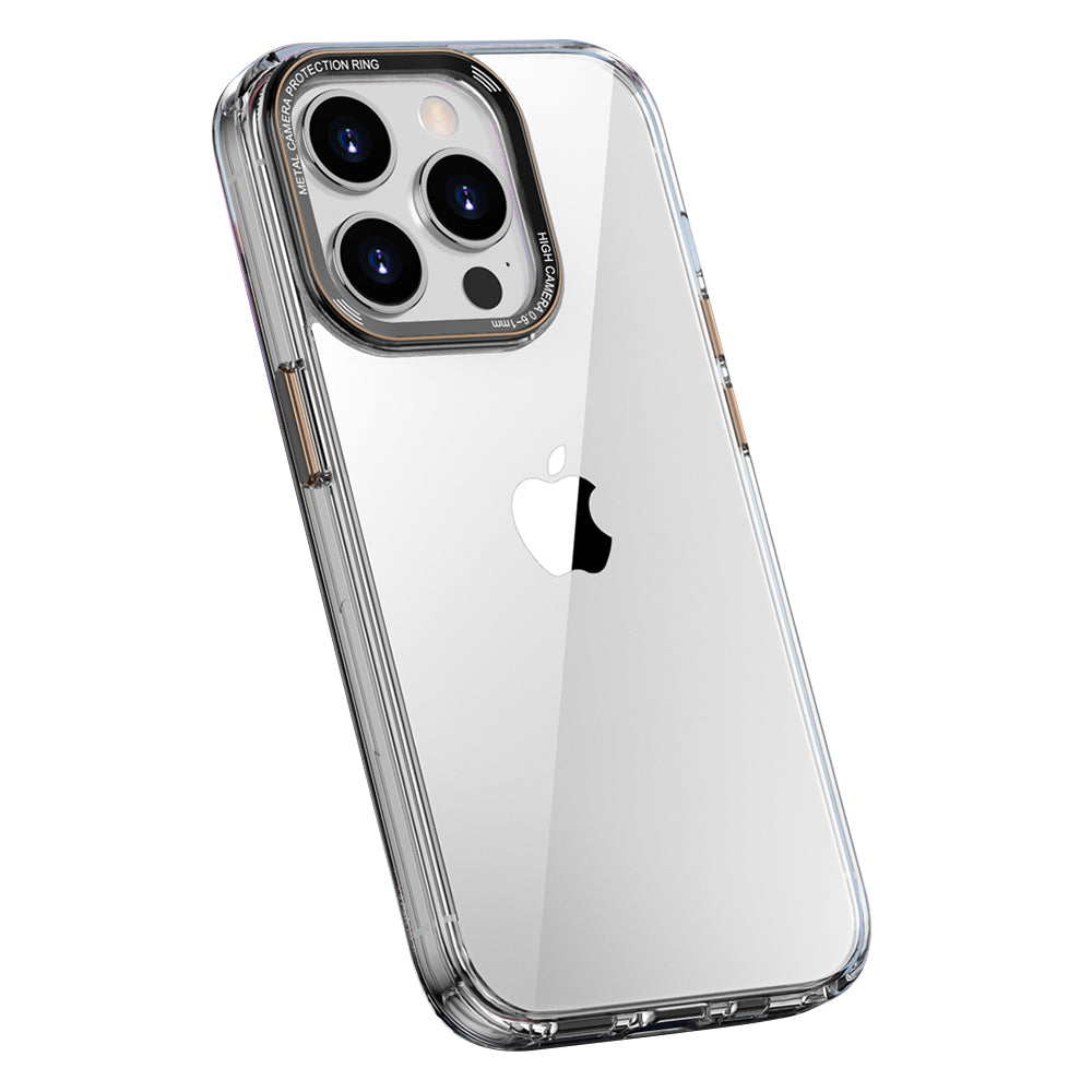 Ming Series Phone Case for iPhone 14 Pro Max Anti-fall Transparent Mobile Phone Back Cover with Metal Lens Frame