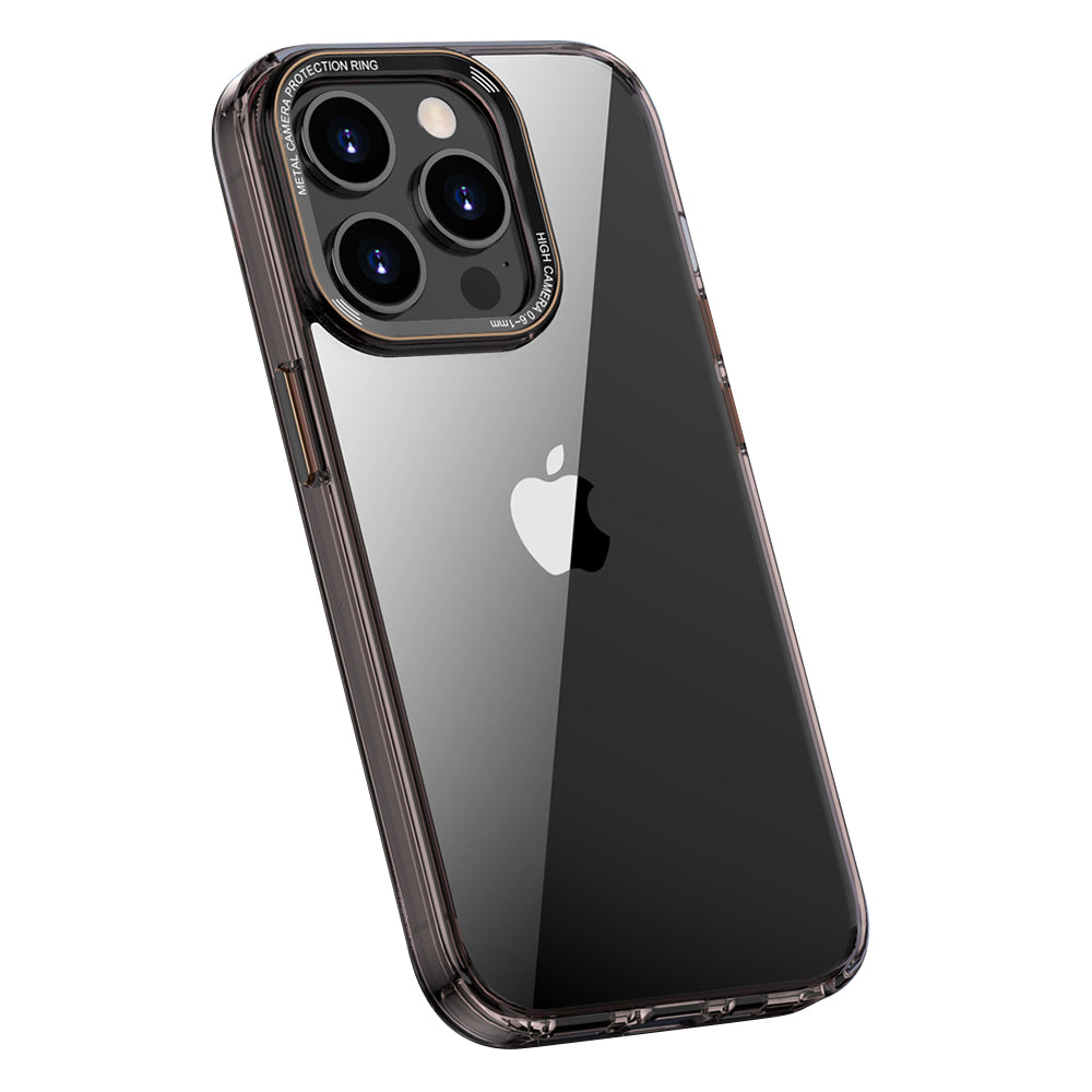 Ming Series Phone Case for iPhone 14 Pro Max Anti-fall Transparent Mobile Phone Back Cover with Metal Lens Frame