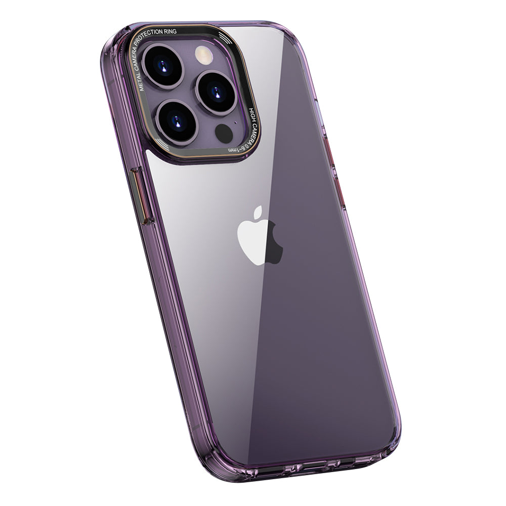 Ming Series Phone Case for iPhone 14 Pro Max Anti-fall Transparent Mobile Phone Back Cover with Metal Lens Frame