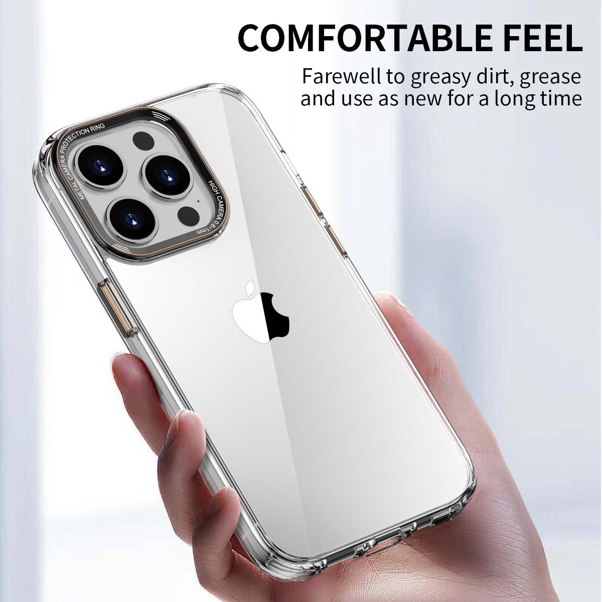 Ming Series Phone Case for iPhone 14 Pro Max Anti-fall Transparent Mobile Phone Back Cover with Metal Lens Frame